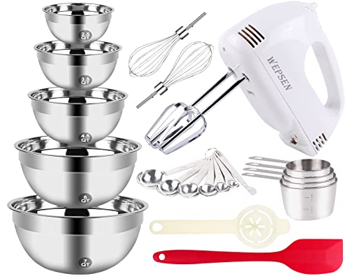 WEPSEN Electric Hand Mixer with 5 Bowls and Accessories for Baking