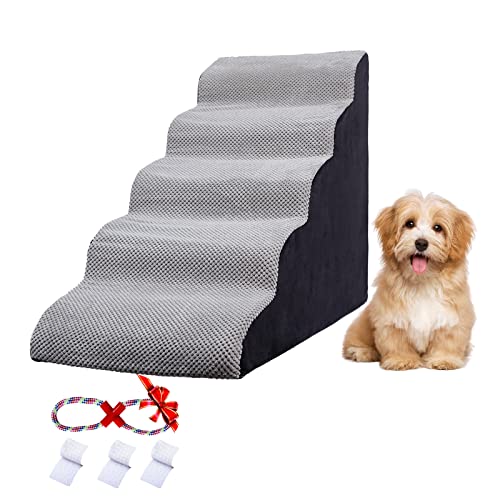 5-Tier Foam Pet Stairs for Small Dogs, Grey, Holds up to 60LBS