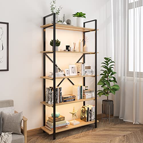 5 Tier Industrial Bookshelf with 3 LED Lights
