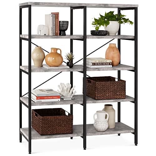 5-Tier Industrial Bookshelf with Versatile Design - Gray