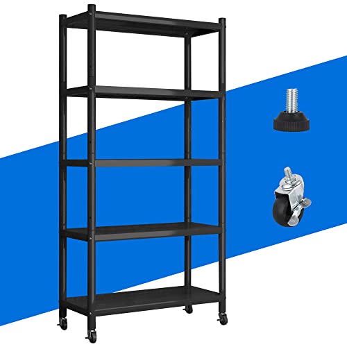 5 Tier Lightweight Storage Metal Shelves, Kitchen Storage Shelves Garage Shelving Unit, Large Capacity Commercial Storage Rack, Utility Shelf for Pantry Closet Office Laundry (32" Lx16“ Wx63” H)