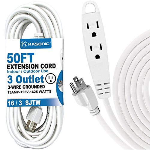 Kasonic 50ft 3 Outlet Extension Cord: UL Listed, Indoor/Outdoor Use