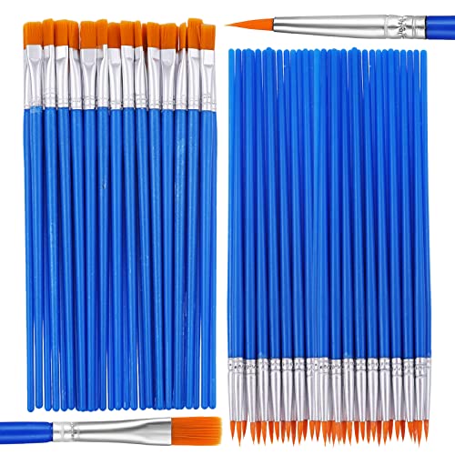 50 Pcs Paint Brushes for Kids, Bulk Paint Brushes for Acrylic Painting Art Paint Brushes with Flat Tip Paint Brushes Round Acrylic Paint Brushes for Kids Classroom Oil Watercolor Canvas Face Painting