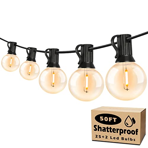 50FT Outdoor String Lights Waterproof, Bright 2700K LED Patio Lights String with 27 G40 Shatterproof Globe Bulbs, Connectable Edison String Lights for Outside, Garden, Balcony, Porch