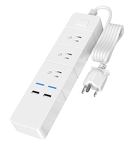 6 Ft Power Strip Surge Protector with 3 Widely Spaced Outlets and 2 USB Ports, 1875W/15A, 1000 Joules, Overload Surge Protection for Home Office Dorm, Built-in Child Safety Outlet Covers, ETL Listed