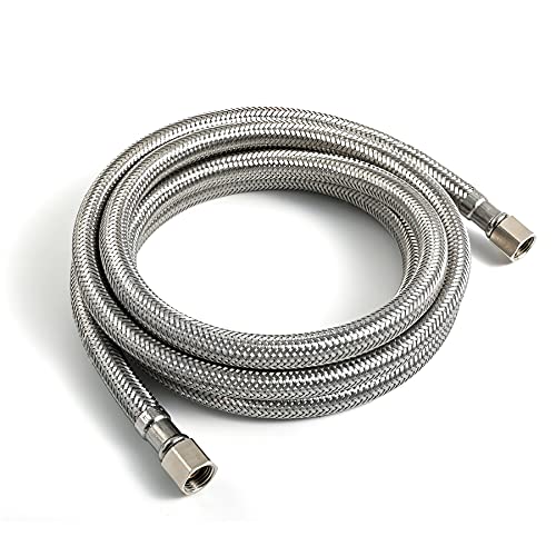 6 Ft Premium Braided Stainless Steel Ice Maker Water Supply Hose - Universal 1/4" x 1/4" Comp Connection, UPC Certified