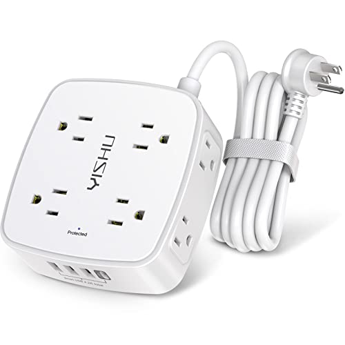 YISHU 8-Outlet Power Strip with 4 USB Ports and 6ft Extension Cord