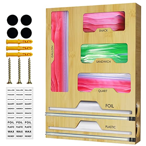 6-in-1 Bamboo Dispenser for Kitchen Drawer and Wall Mounted Storage