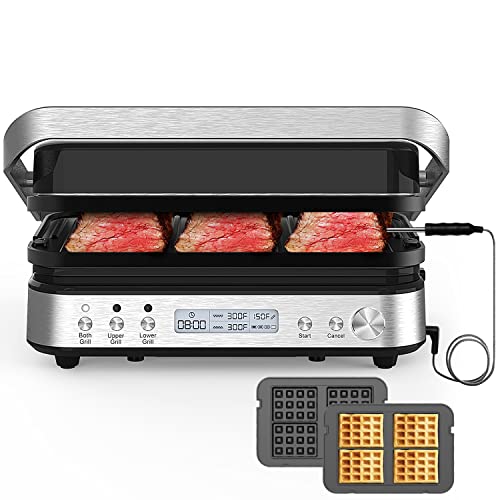 6-in-1 Electric Grill with Waffle Plates and Smart Probe