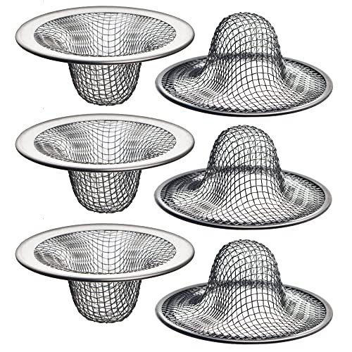 6 Pack - 2.125" Top / 1" Basket- Mesh Sink Drain Strainer Hair Catcher for Bathroom Sink, Utility, Slop, Laundry, RV and Lavatory