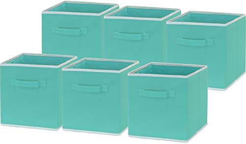 6 Pack - SimpleHouseware Cloth Storage Cube Basket Organizer, Turquoise