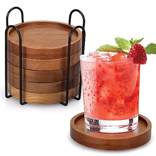 Acacia Wood Coaster Set - Modern Drink Coasters by Renawe