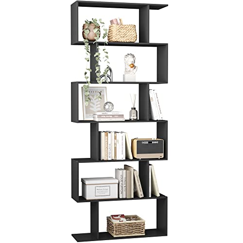 6-Tier S-Shaped Bookcase, Unique Freestanding Tall Book Shelf