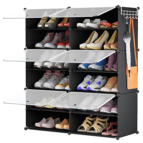 MoNiBloom 2 Tier Bamboo Shoe Rack, Free Standing Shoe Shelf Oragnizer Storage Cabinet with Shutter Door for 6-10 Pairs Entryway Hallway Office