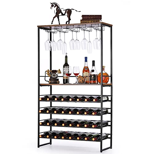 6-Tier Wine Rack with Glass Holder & Storage