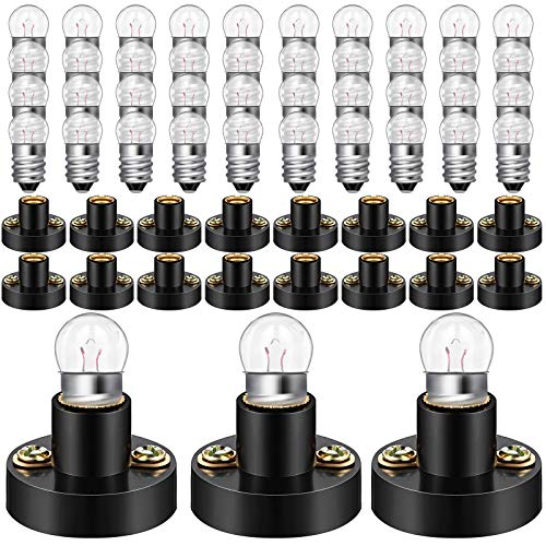 Honoson 60 Pcs E10 Mini Bulbs and Holder for Student DIY Lighting (1.5V, 0.3A)