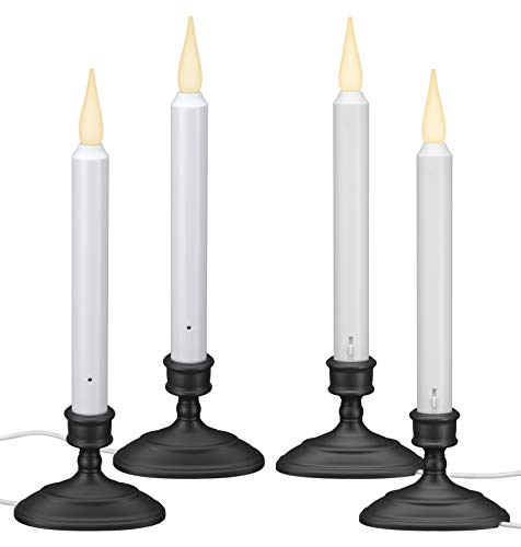 612 Vermont LED Electric Window Candles with Sensor Dusk to Dawn, Warm White Flicker Flame or Steady On, USB Low Voltage Adapter (4, Antique Bronze)
