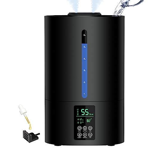 Coolfiqu 6L Dual Mist Top Fill Humidifier for Large Rooms - Black