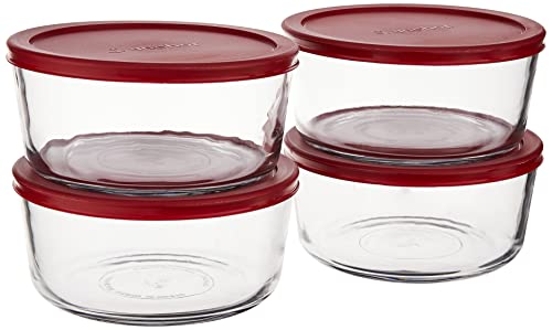 7-Cup Round Food Storage Containers with Red Plastic Lids, Set of 4