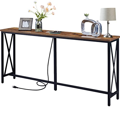 70 Inch Console Table with Charging Station and X-Shaped Design