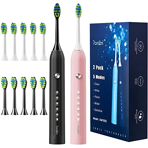 7AM2M Rechargeable Sonic Electric Toothbrush 2 Pack