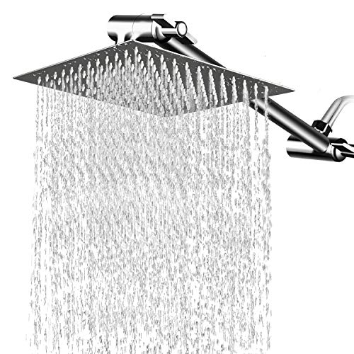 PinWin Large Stainless Steel Rain Showerhead with Adjustable Extension Arm