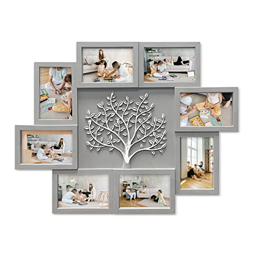 8 Photo Collage Frame with Tree Décor - Grey