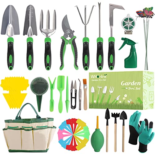 87 Piece Heavy Duty Gardening Tools Starter Kit with Tote Organizer, Succulent Plant Tools Gift for Women and Men