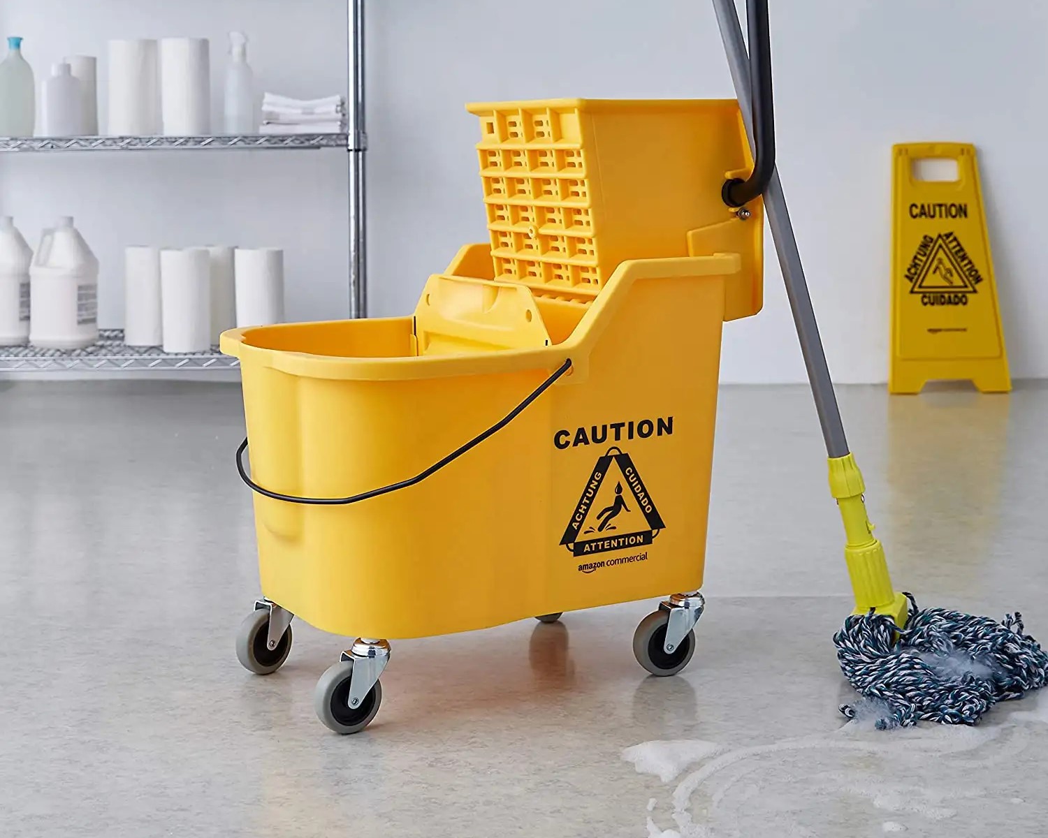 CLEANHOME Collapsible Mop Bucket on Wheels for Industrial Mop