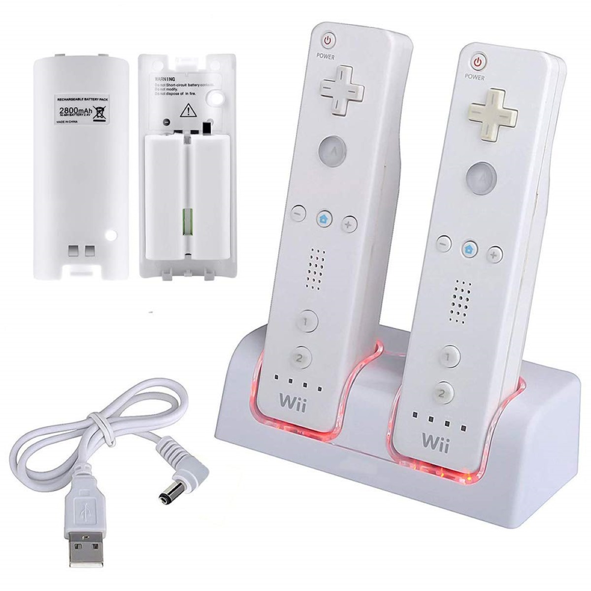 Rechargeable Wii Remote Batteries, TechKen Charging Station with 4 Pack  2800mAh Wii Rechargeable Battery Pack for Wii Controller, Wii Charger