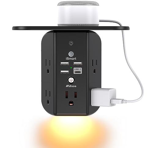 9-in-1 Wall Outlet Extender with Shelf and Night Light