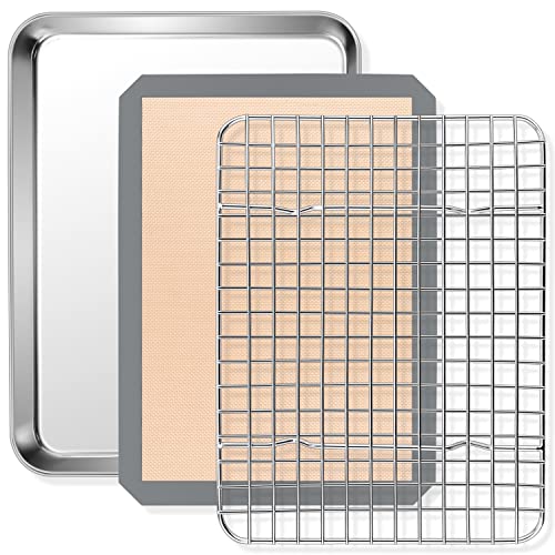 Toaster Oven Pan with Rack Set, Size 12.5 x 9.7 x 1 Inch, P&P CHEF  Stainless Steel Baking Pan Oven Tray and Grid Rack for  Cooking/Roasting/Cooling