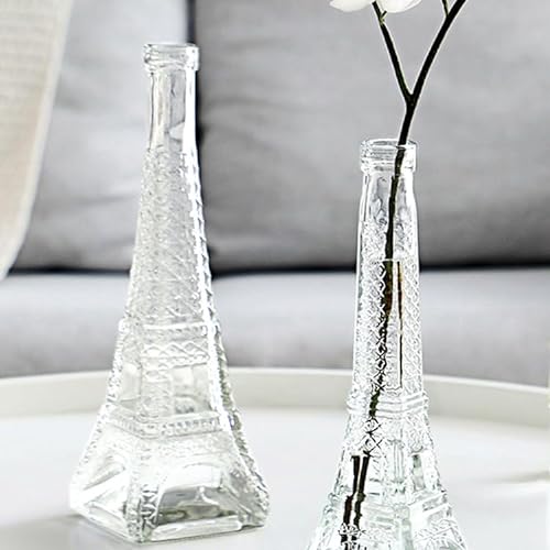 9.25" Eiffel Tower Glass Vase Centerpiece Clear Wishing Bottle Floral Container for Wedding Party Event Home Decor, Office Arts Crafts 2pcs