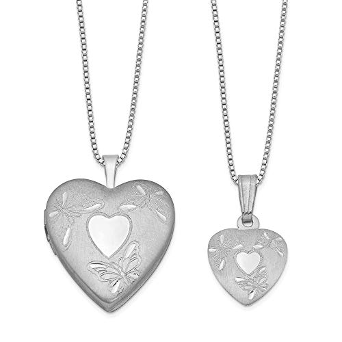 925 Sterling Silver Butterfly Angel Wings Heart Locket Necklace Set