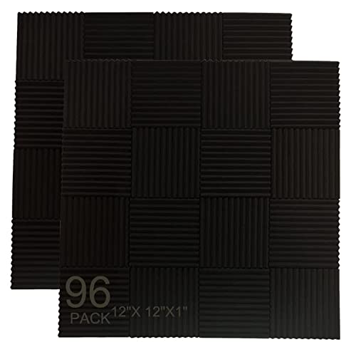 XIN&LOG 96 Pack Absorb Sound Acoustic Foam Panels 12x12x1 (Black)