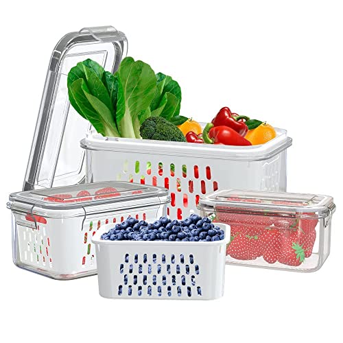 SANNO Fridge Food Storage Container Storage Containers, Produce Saver with  Lids and Vents,Vegetable Fruit Storage Containers Stackable Salad Lettuce