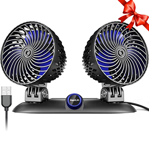 AaoLin Car Fan - 2023 Dual Head USB Fan with Powerful Cooling