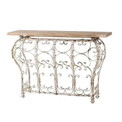 A&B Home Antique White and Natural Wood Console Table