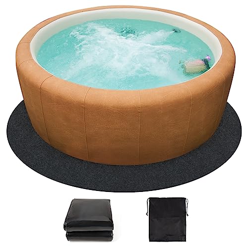 Portable Round Hot Tub Mat with Carrying Bag, Water-Absorbent Flooring Protector
