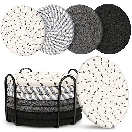 Absorbent Coasters for Drinks with Holder - 6packs, Silicone Coasters with  Soft Felt Insert, Black