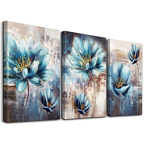 Abstract Blue Flowers Wall Paintings
