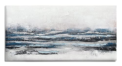 Abstract Canvas Wall Art Haze Blue Painting Textured Navy and Silver Pictures