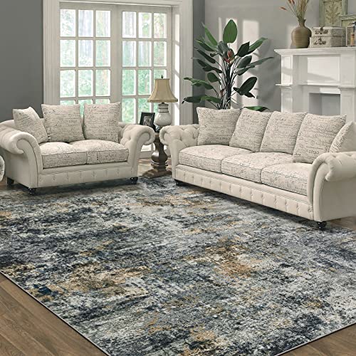 Abstract Soft Fluffy Area Rug - Grey/Beige