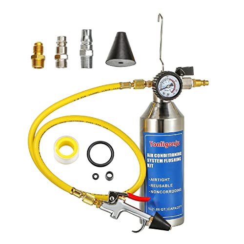AC Flush Kit, Auto air Conditioning Pipeline Cleaning Tool Set, with 220PSI Gauge, Air Fittings and Hose
