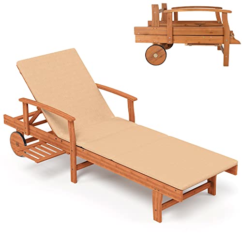 Acacia Wood Chaise Lounge Chair for Outdoor Relaxation