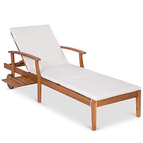 Acacia Wood Chaise Lounge Chair Recliner - Cream