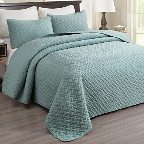 ACCOTIA Aqua Blue Bedspread - Lightweight Microfiber Quilt Set