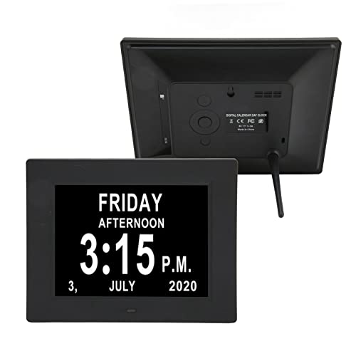 7 Inch Digital Frame Clock with Auto Dimming and SD Card Storage for Seniors