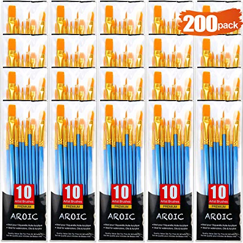 AROIC 20-Pack Nylon Hair Paint Brush Set for Oil and Watercolor Art