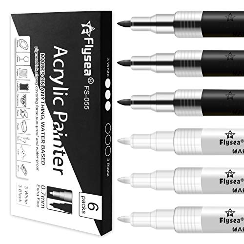 EBOT Acrylic Paint Pens: 6 Pack, Black Markers for Multi-Surface Art